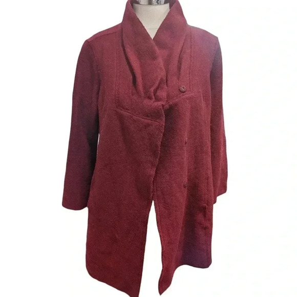 Beyond Threads Jacket Womens Size Medium Red Alpaca Wool Blend Button Front - Picture 2 of 8